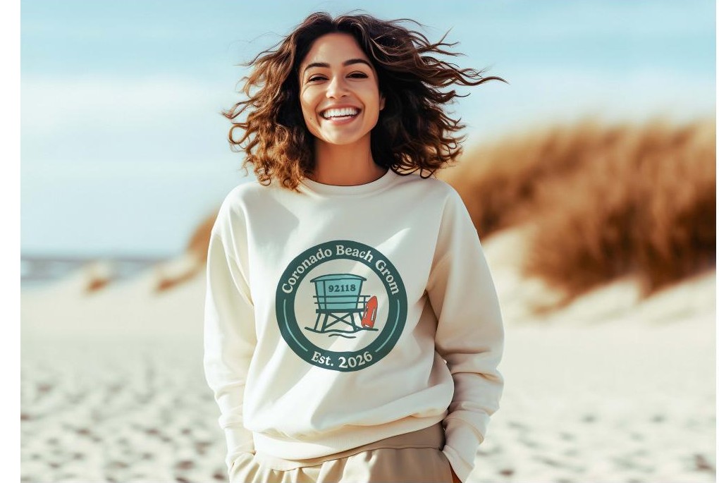 Coronado Beach Grom beach sweatshirt mockup